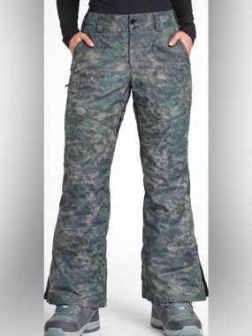 Dakine Snow Pants Womens L Waterproof Ski Snowboard Green Camo Zip Vents